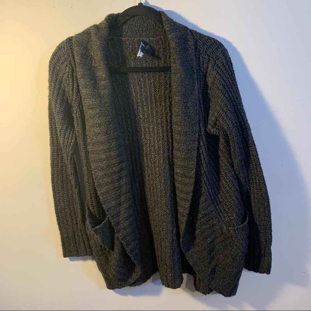 Dark Gray Cable Knit Cardigan